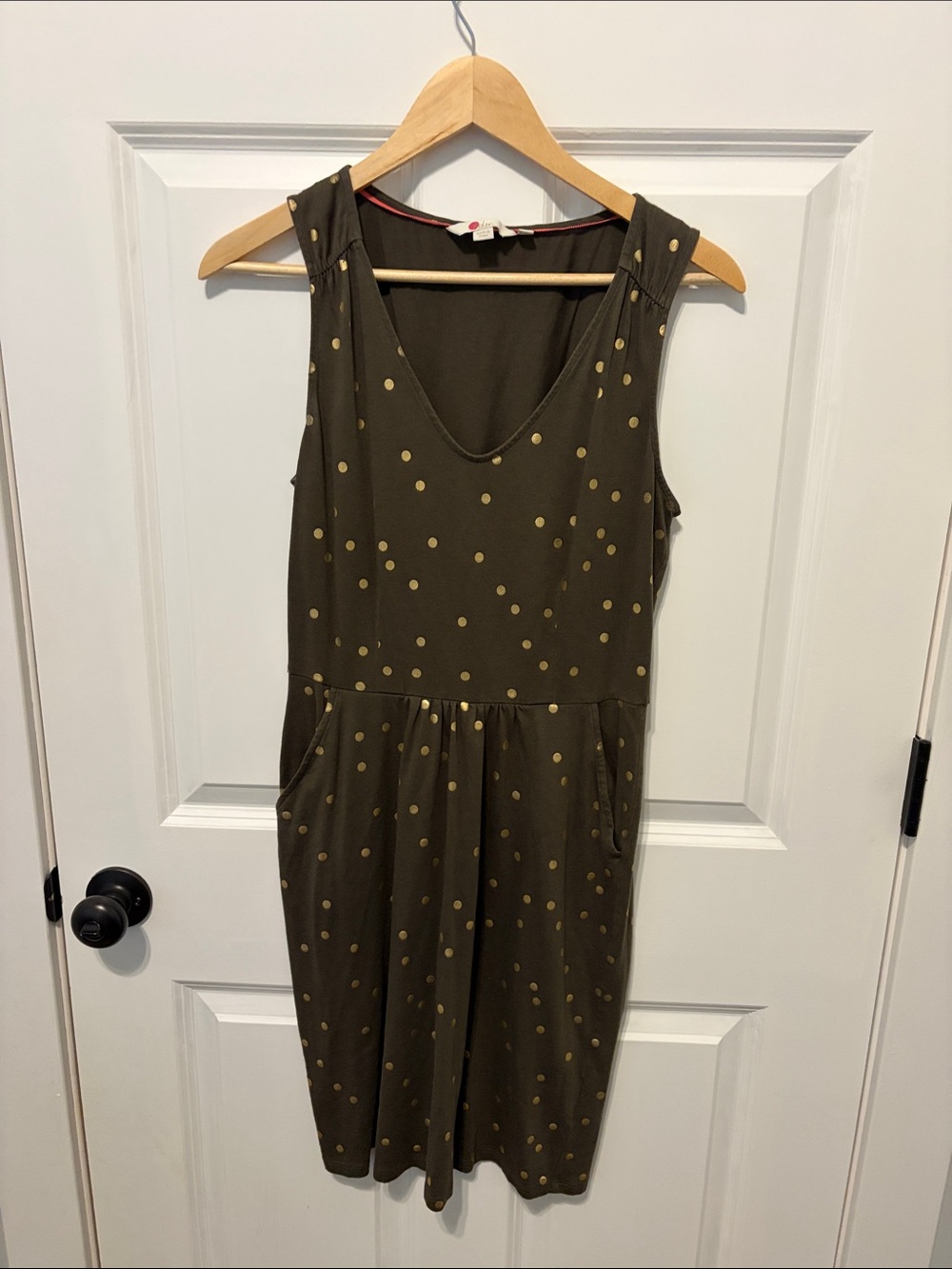 Boden Olive Dress with Gold Polka Dots